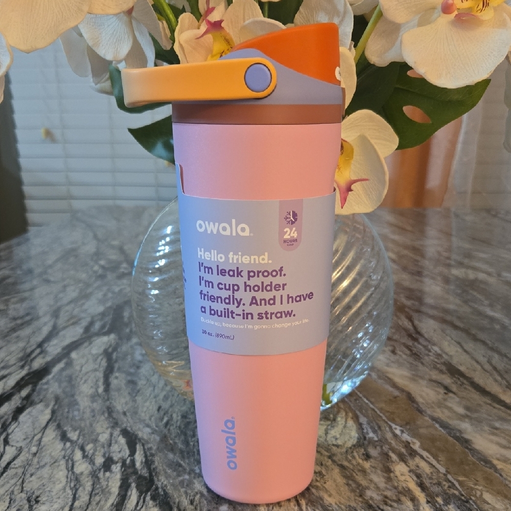 Owala Pink and Orange Tumbler with Built-in Straw